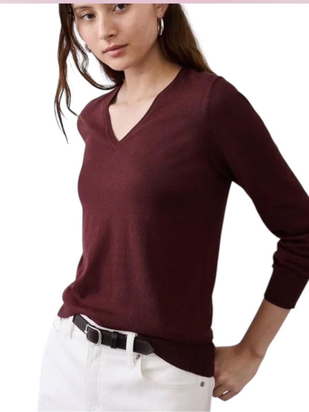 Banana Republic Factory Maroon Forever V-Neck Sweater